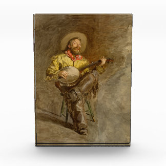 Singing Spanish Cowboy w Banjo Playing Trail Song Photo Block