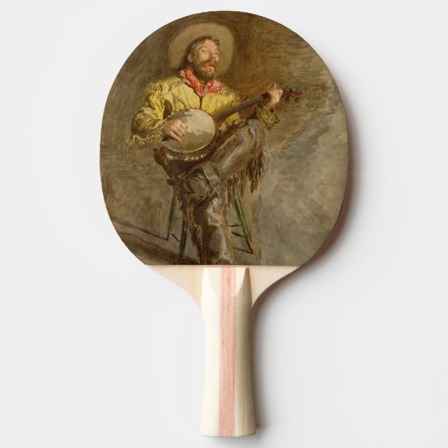 Singing Spanish Cowboy w Banjo Playing Trail Song Ping Pong Paddle (Front)