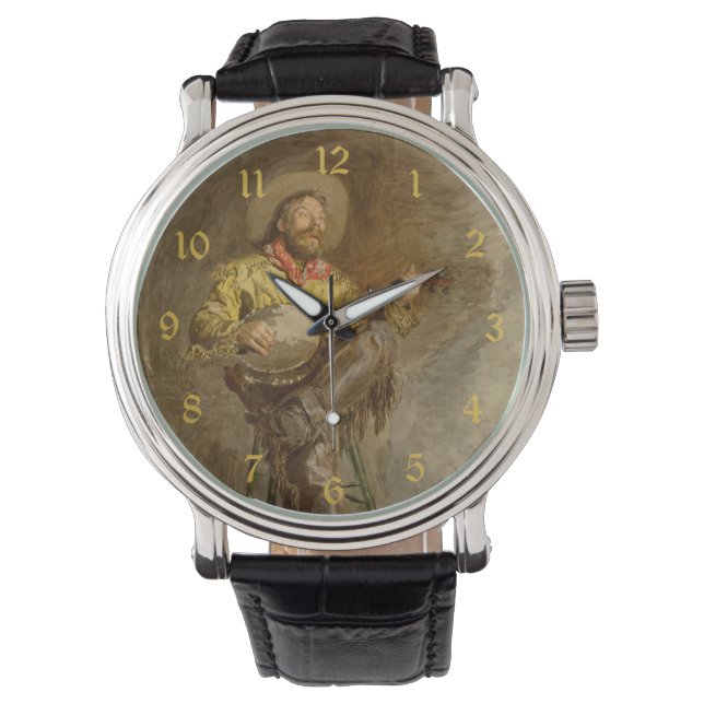 Singing Spanish Cowboy w Banjo Playing Trail Song Watch (Front)