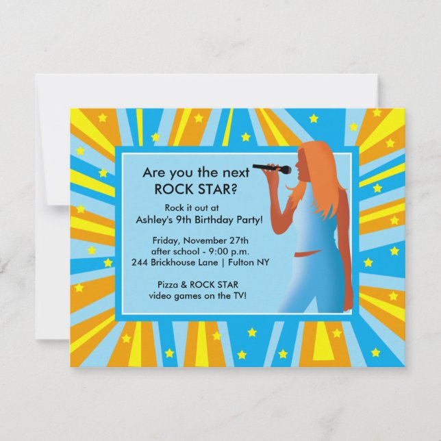 SINGING | TALENT SHOW ROCKER Girl Birthday Invitation (Front)