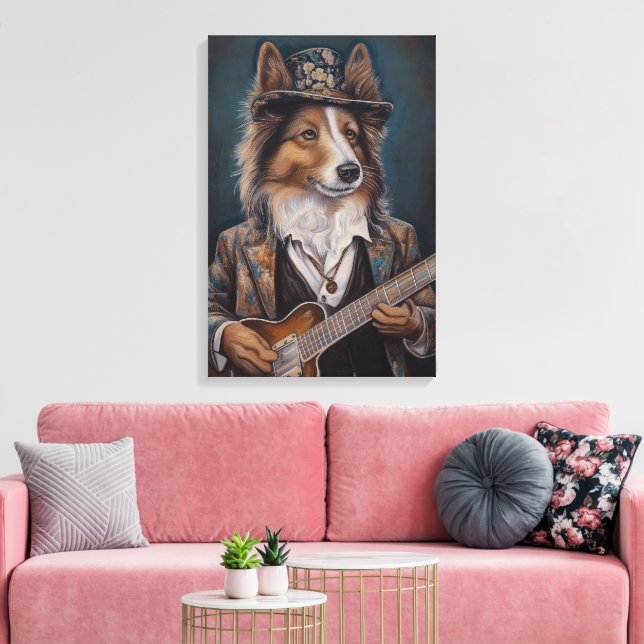 Singing the Blues Shetland Sheepdog | Sheltie Canvas Print (Insitu(LivingRoom))