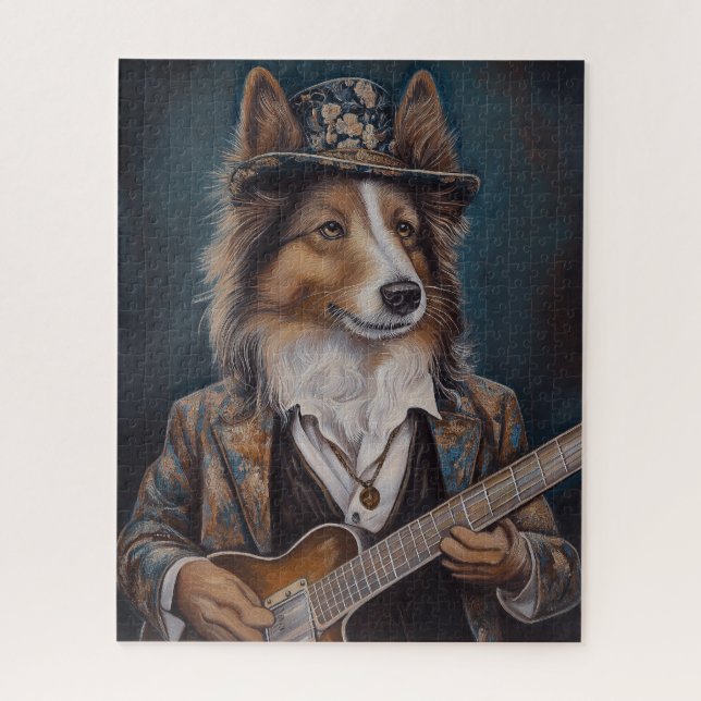 Singing the Blues Shetland Sheepdog | Sheltie Jigsaw Puzzle (Vertical)