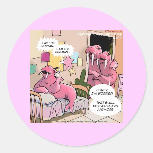 Singing Walrus Worried Parents Funny Classic Round Sticker (Front)