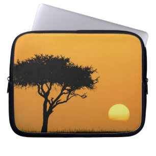 Single Acacia tree silhouetted at sunrise, Masai Laptop Sleeve