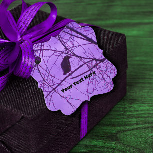 Single Black Crow in Barren Trees Hazy Purple Sky Favour Tags