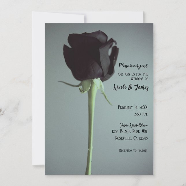 Single Black Moody Grey Romantic Elegant Wedding   Invitation (Front)
