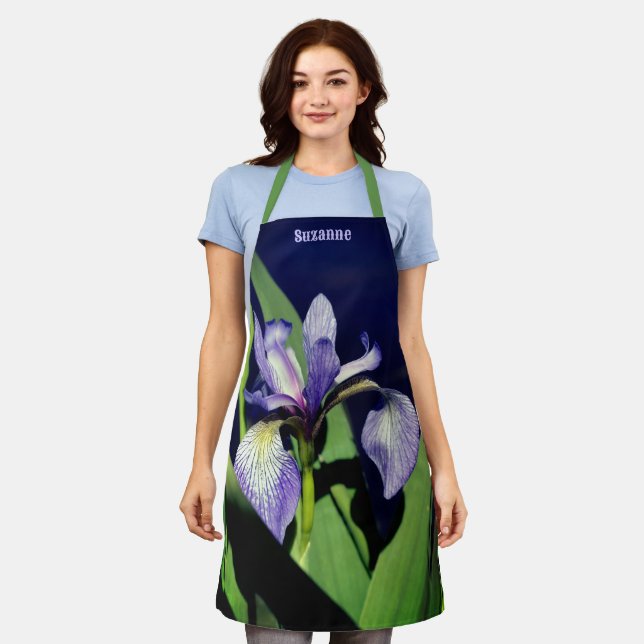 Single Blue Flag Iris Flower Nature Personalized Apron (Worn)