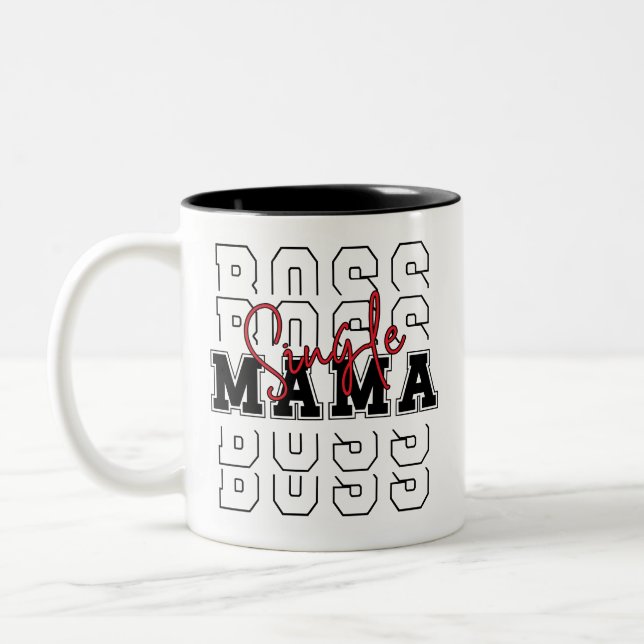 Single Boss Mama Minimalist Design Two-Tone Coffee Mug (Left)