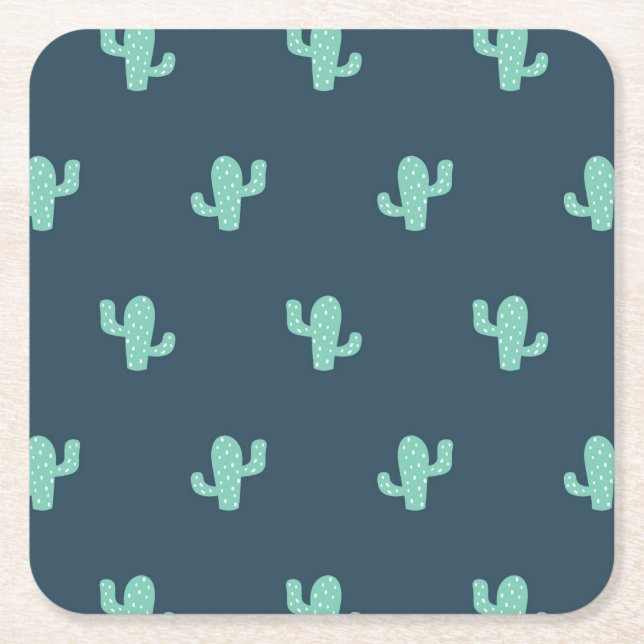 Single Cactus Pattern Square Paper Coaster (Front)