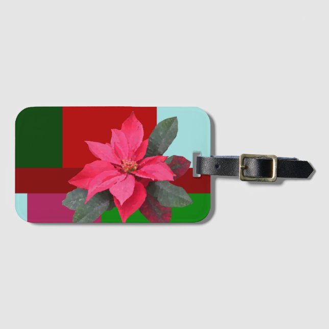 Single Christmas Pointsettia Plaid design Luggage Tag (Front Horizontal)
