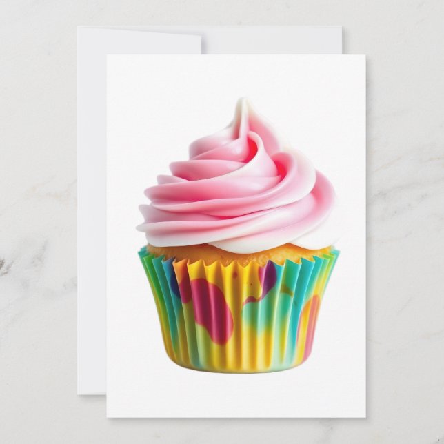 Single Cupcake with Pink and White Frosting Invitation (Front)