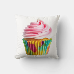 Single Cupcake with Pink and White Frosting Throw Pillow