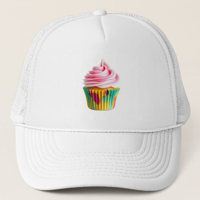 Single Cupcake with Pink and White Frosting Trucker Hat (Front)