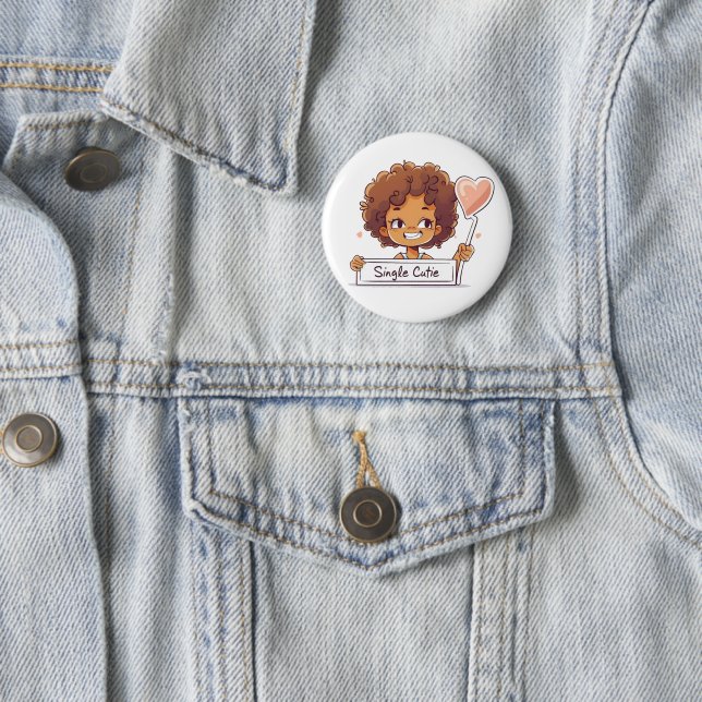 Single Cutie Black Girl 2 Inch Round Button (In Situ)