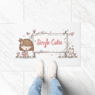 Single Cutie Girl and Cat Doormat