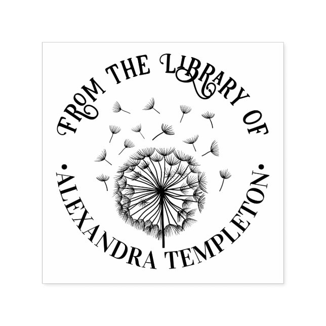 Single Dandelion, Seeds in Wind Library Book Name Self-inking Stamp (Design)