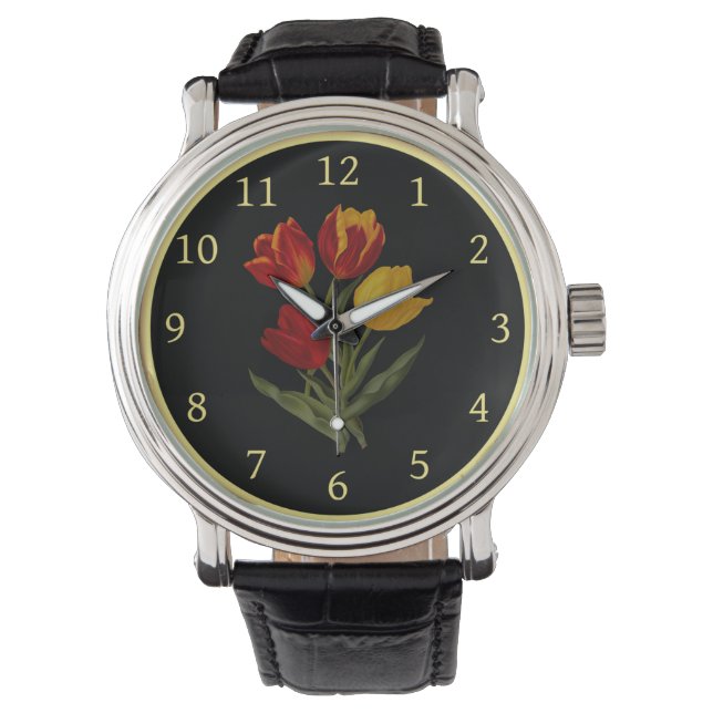 Single Early Tulips 003 ~ Botanical Art ~  Watch (Front)