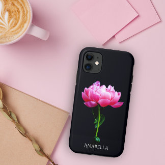 Single Elegant Pink Peony Personalize iPhone 11 Case