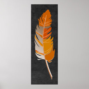 Single Feather  - Rustic Orange on Chalkboard Poster