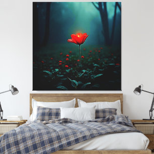 Single Glowing Red Flower Art Canvas Print