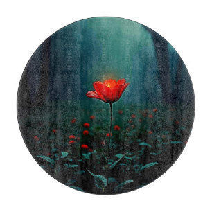 Single Glowing Red Flower Art Cutting Board