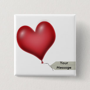 Single Heart Balloon Flying Solo 2 Inch Square Button