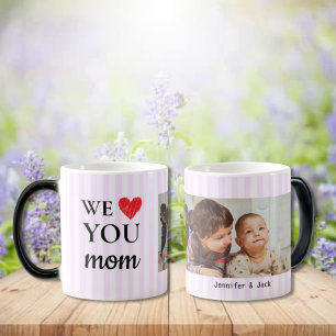 Single Heart Purple Stripes We Love You Mom Photo Magic Mug