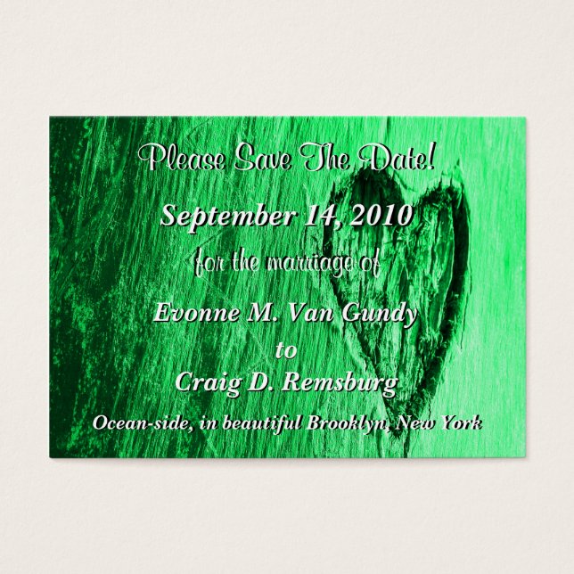 Single Heart Save The Date In Light Green (Front)