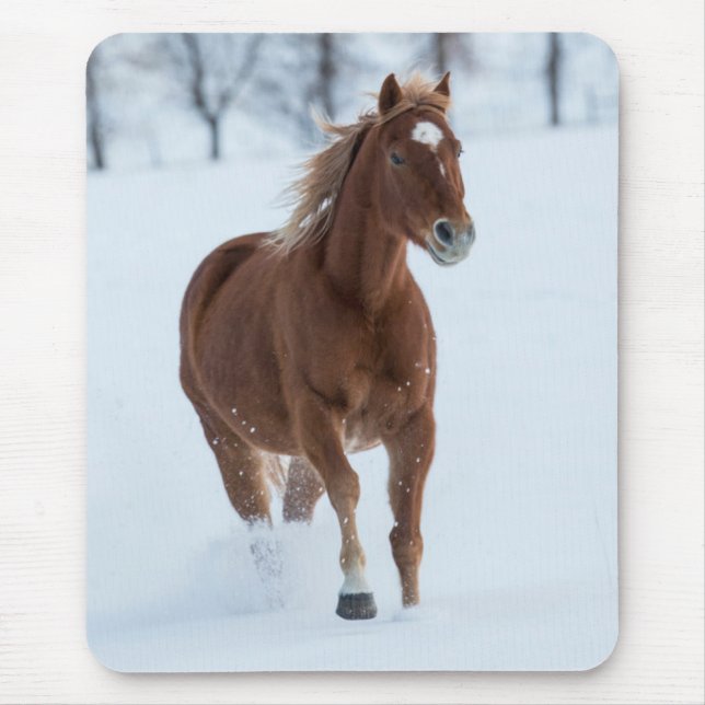 Single Horse Running in Snow Mouse Pad (Front)