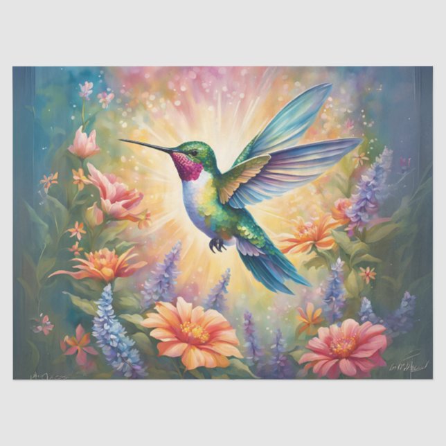 Single Hummingbird in the Flower Garden Tissue Paper (Front)