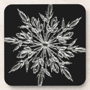 Single Ice Crystal on Black Coaster