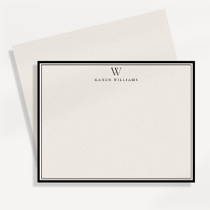 Single Initial Black Double Border Note card
