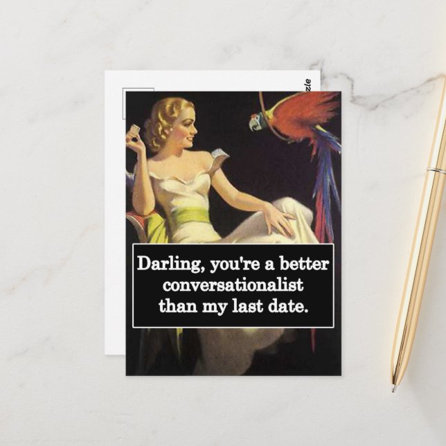 Single Lady with a Bird Vintage Funny  Postcard (Front/Back In Situ)