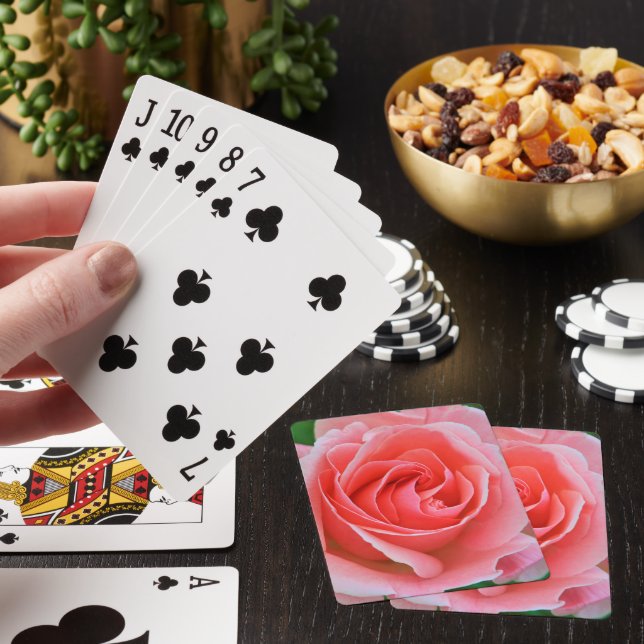 Single Large Pink Rose Up Close Playing Cards (In Situ)
