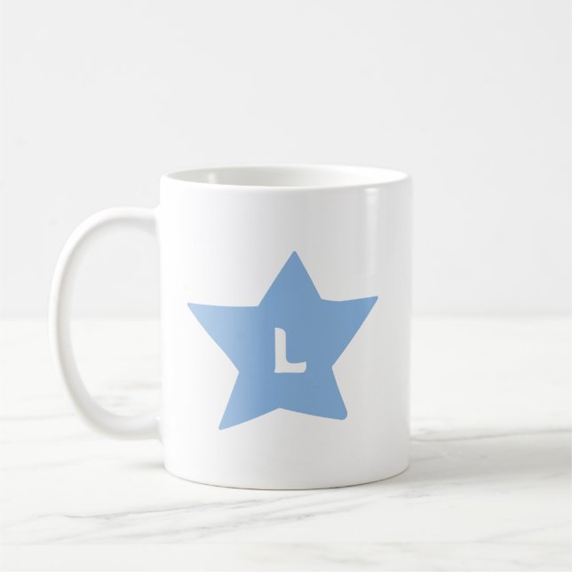 Single Letter Monogram on 5-Pointed Doodled Star Coffee Mug (Left)