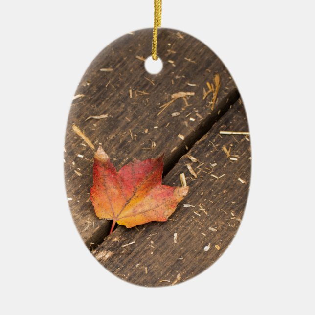 Single Maple Leaf in Fall Ceramic Ornament (Front)