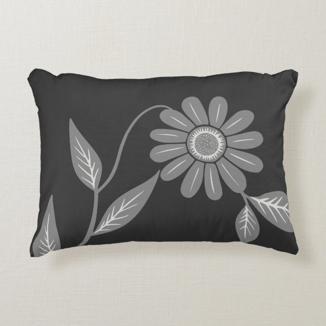 Single Mid Century Daisy Charcoal Accent Pillow (Front)
