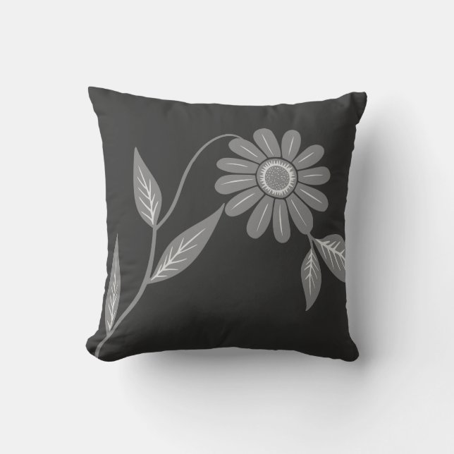 Single Mid Century Daisy Charcoal Throw Pillow (Front)