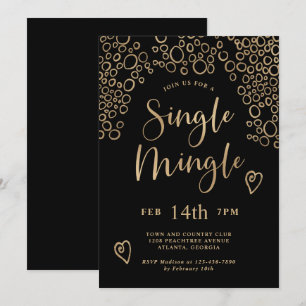 Single Mingle Valentine Party Black and Gold Invitation
