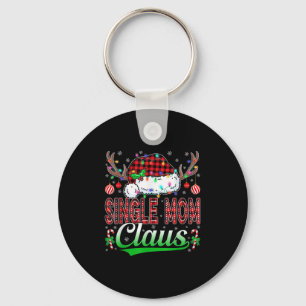 Single Mom Claus Christmas Light Matching Family X Keychain