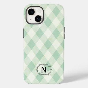 Single Monogram Framed on Mint and Green Gingham Case-Mate iPhone 14 Case