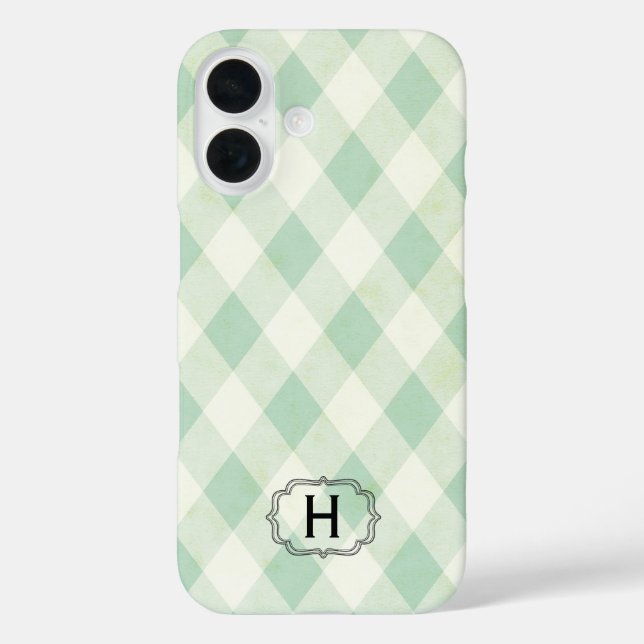 Single Monogram Framed on Mint and Green Gingham Case-Mate iPhone Case (Back)