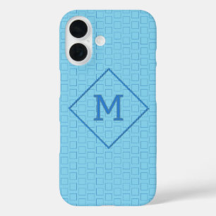 Single Monogram on Blue Boxes Backdrop Custom iPhone 16 Case