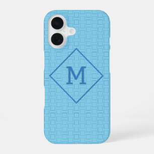 Single Monogram on Blue Boxes Backdrop Custom iPhone 16 Case