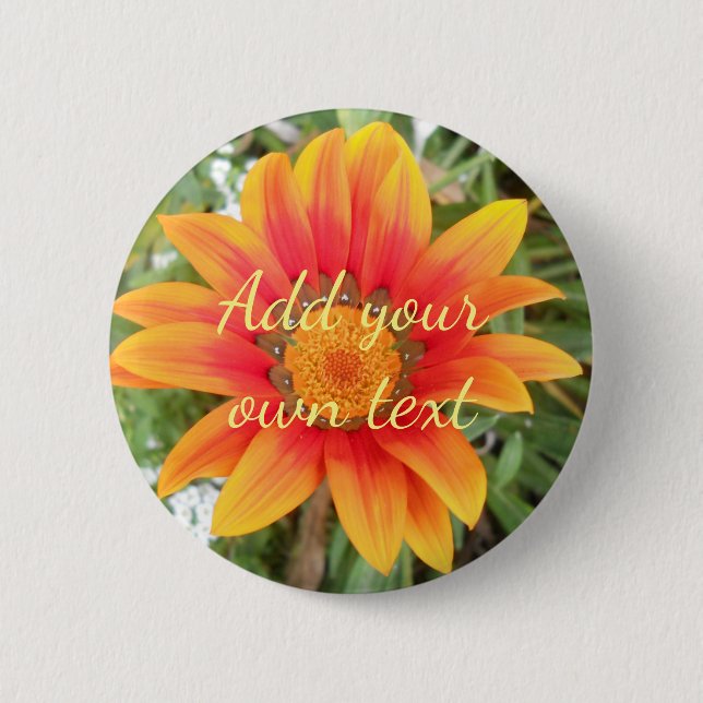 Single Orange Flower Custom Text 2 Inch Round Button (Front)