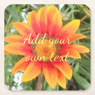 Single Orange Flower Custom Text Square Paper Coaster