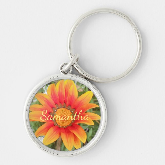 Single Orange Flower Personalised Keychain (Front)