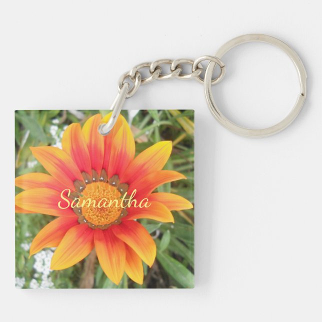 Single Orange Flower Personalised Keychain (Back)