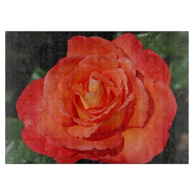Single orange rose cutting board (Front)