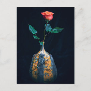 Single Peach Rose in Vase Photograph Postcard